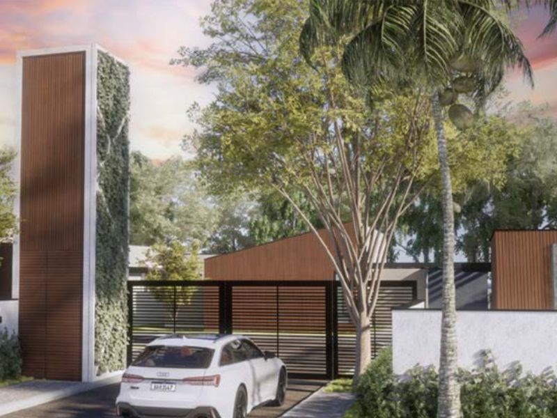 Fachada e acesso do Residencial Pitangueiras, em Atibaia