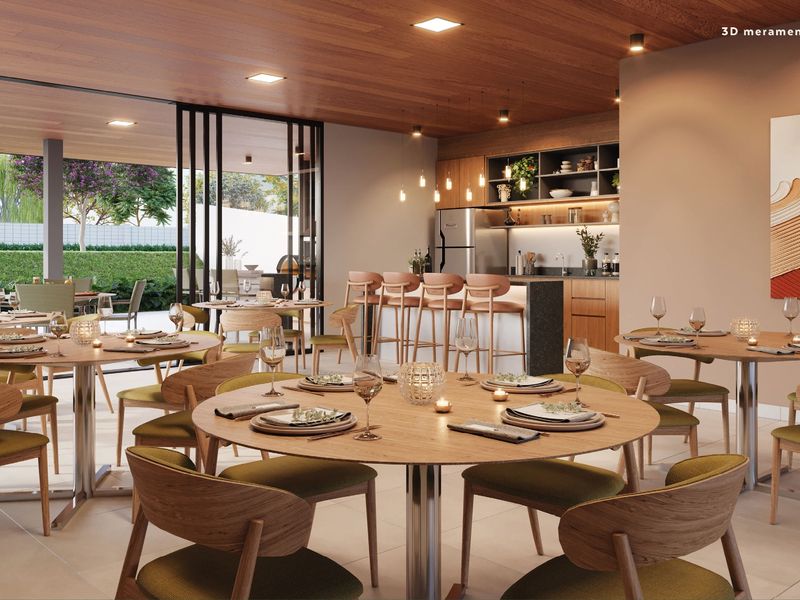 Espaço gourmet com salão de festas do loteamento Senses Atibaia